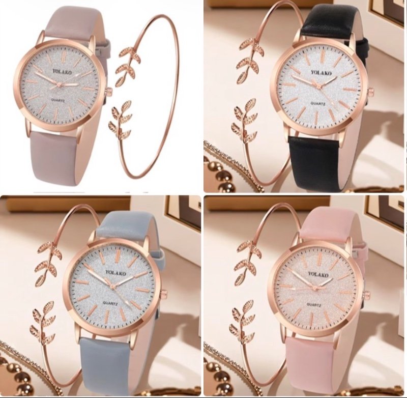 Ensemble cadeau de 2 pièces : Montre décontractée et élégante pour femme