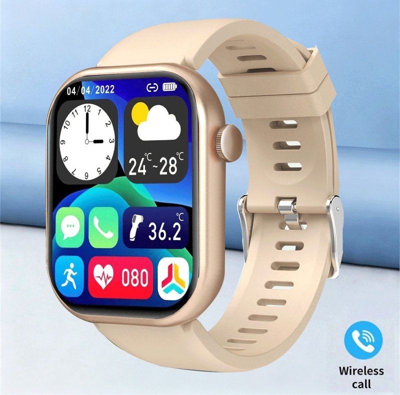 Montre connectée avec les fonctions suivantes : répondre aux appels, rappels de messages, contrôle de la musique, caméra à distance, podomètre, suivi des calories, plusieurs modes sportifs, réveil, notifications d'appels entrants et de messages, compatibl