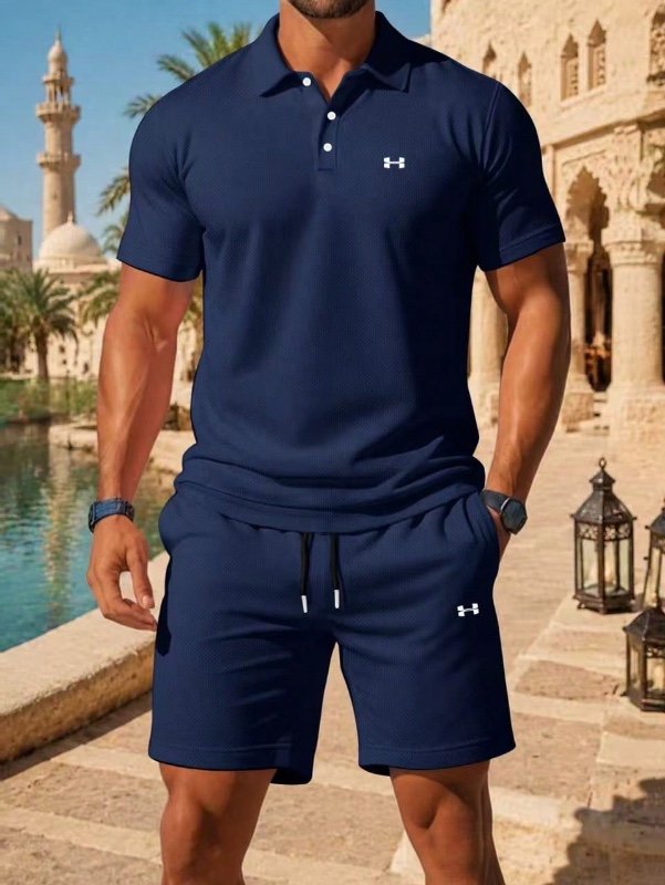 2 pièces/Set Polo léger et à la mode & Short à cordon pour hommes, manches courtes respirantes et confortables, convient pour la plage, le golf, le tennis et les sports de plein air