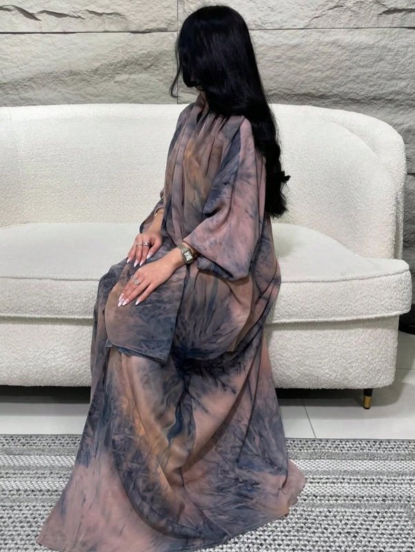 1 pièce Abaya élégante et décontractée à imprimé floral, cardigan ouvert de mode arabe de Dubaï, robe châle, convient pour le port quotidien.