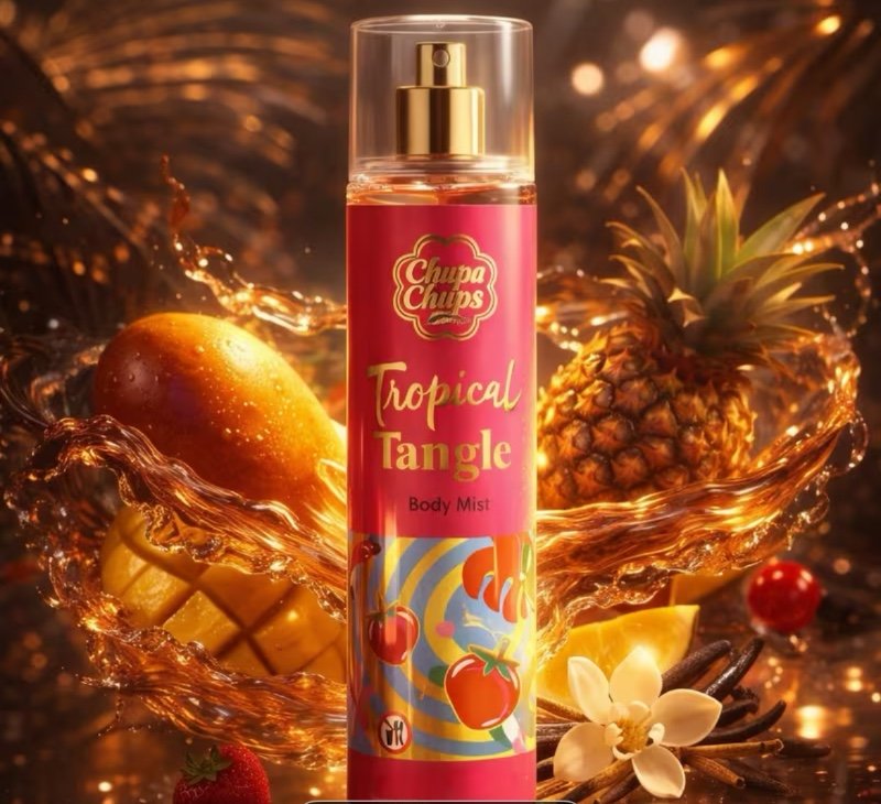 CHUPA CHUPS Tropical Tangle Brume Parfumée pour le Corps 236 ml – Spray Corps Fruité Exotique Mangue, Ananas & Vanille – Hydratant Léger Longue Tenue
