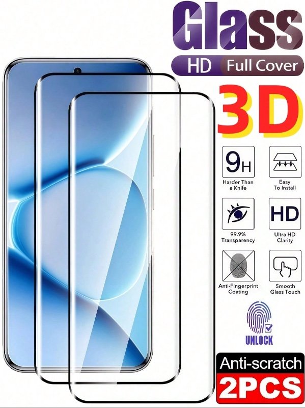 2 pièces Protecteurs d'écran en verre trempé incurvé compatibles avec Note 15 14 Pro 4G 5G, 13 14 15Pro+, Mi 15 Ultra, dureté 9H, anti-traces de doigts, film en verre trempé incurvé 3D sans bulles, compatible avec les coques, facile à installer