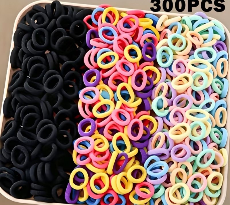 300 élastiques de cheveux de couleurs variées - Tissu en maille doux, couleur unie, parfait pour une utilisation quotidienne, accessoires de cheveux quotidiens | Accessoires de cheveux vifs | Élastiques de cheveux en maille