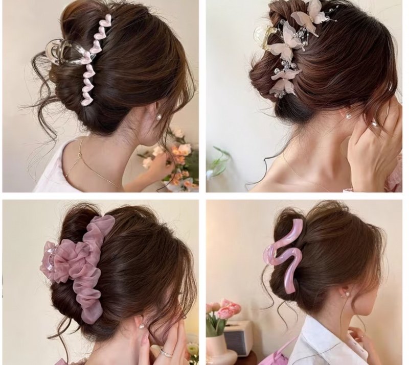 Ensemble de pinces à cheveux roses élégantes pour femmes, comprenant une griffe à cheveux pour la nuque. Convient pour un usage quotidien ainsi que pour des occasions importantes telles que les fêtes, les réunions et les mariages. 1pc, Style sélectionné a
